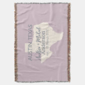 テキサス州地図 カップル名と日付 ウェディング スローブランケット (正面縦)