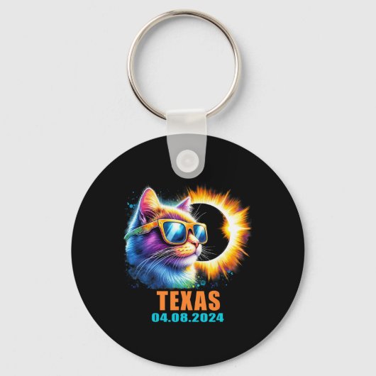 テキサス州太陽のトータルEclipse 2024太陽の Cat Eclipse G キーホルダー (正面)