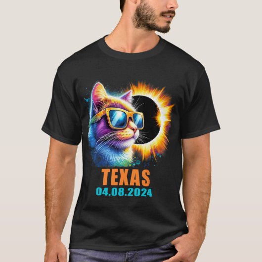 テキサス州太陽のトータルEclipse 2024太陽の Cat Eclipse G Tシャツ (正面)