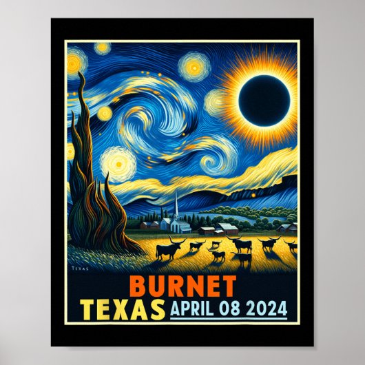 テキサス州太陽のトータルEclipse 2024星空の夜 ポスター (正面)