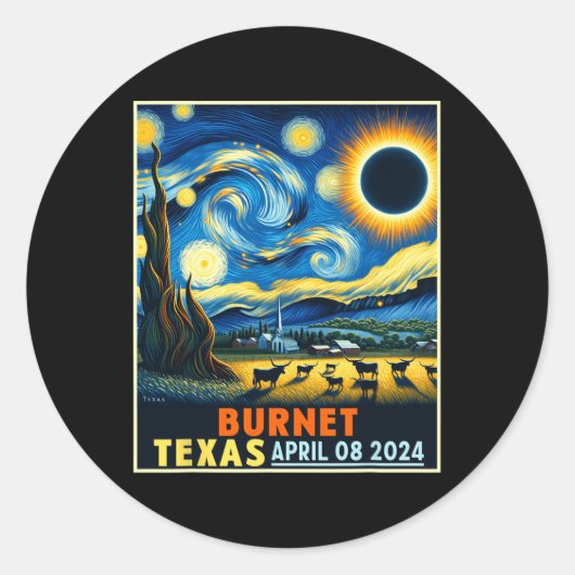 テキサス州太陽のトータルEclipse 2024星空の夜 ラウンドシール (正面)