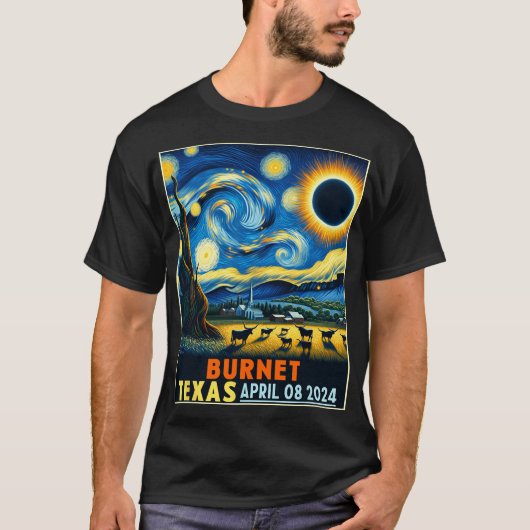 テキサス州太陽のトータルEclipse 2024星空の夜 Tシャツ (正面)