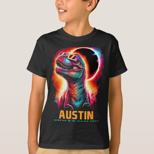テキサス州太陽のトータルEclipse 2024 Tレックス恐竜 Tシャツ (正面)