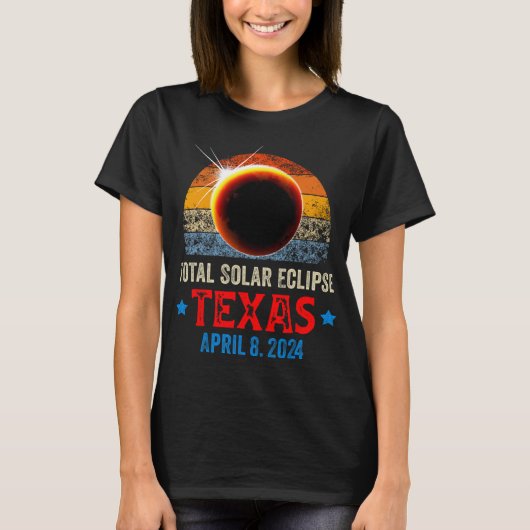 テキサス州太陽の皆既食2024年4月8日テキサス州 Tシャツ (正面)