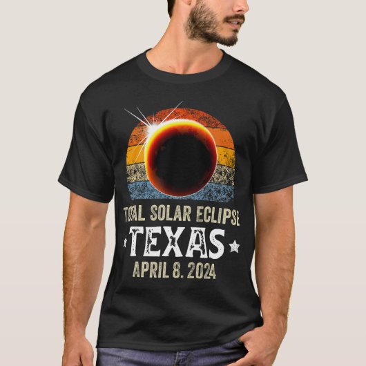 テキサス州太陽の皆既食2024年4月8日テキサス州 Tシャツ (正面)