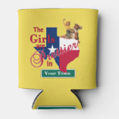 テキサス州女かわいらしの子が入る(名前をカスタムする) 缶クーラー (正面)