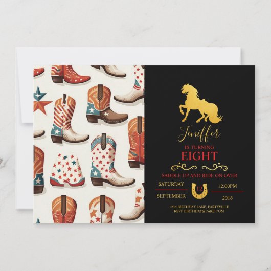 テキサス州女性のカーボーイカントリーワイルドイラストレーションスケッチ 招待状 (正面)