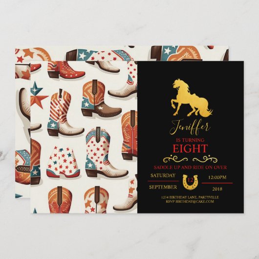 テキサス州女性のカーボーイカントリーワイルドイラストレーションスケッチ 招待状 (正面/裏面)