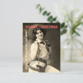 テキサス州女性のカーボーイクリスマスグリーティング シーズンポストカード (スタンド正面)