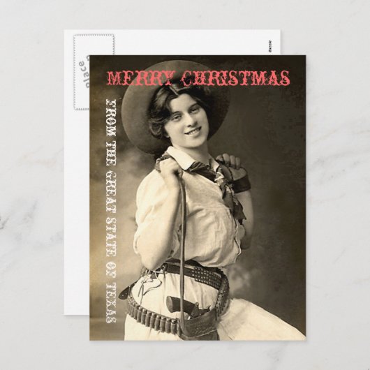 テキサス州女性のカーボーイクリスマスグリーティング シーズンポストカード (正面/裏面)