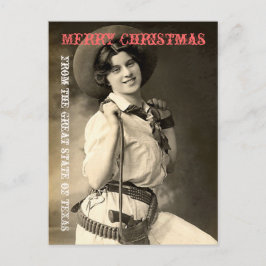 テキサス州女性のカーボーイクリスマスグリーティング シーズンポストカード