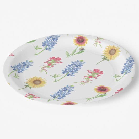 テキサス州山花模様 ペーパープレート (アングル)