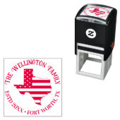 テキサス州州マップストライプ星のファミリ名日付場所 セルフインキングスタンプ (インサイチュ)