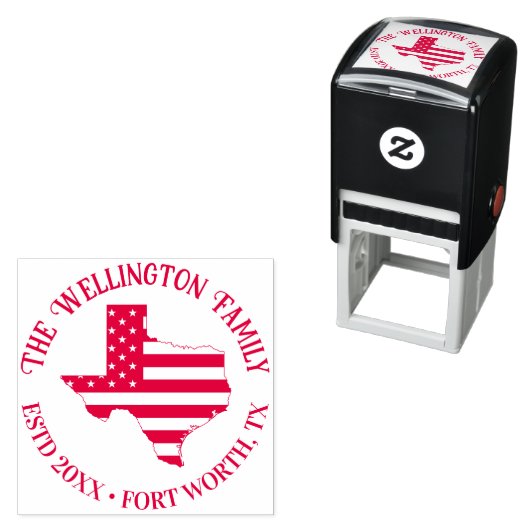 テキサス州州マップストライプ星のファミリ名日付場所 セルフインキングスタンプ (インサイチュ)