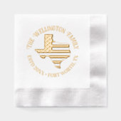 テキサス州州マップストライプ星のファミリ名日付場所 箔ナプキン (正面)