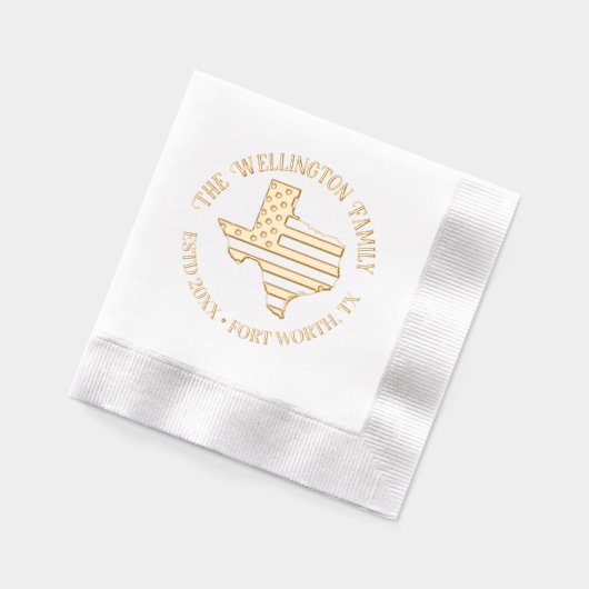 テキサス州州マップストライプ星のファミリ名日付場所 箔ナプキン (左)