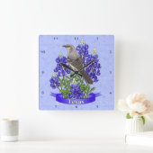 テキサス州州モッキンバード&ブルーボンネットフラワー スクエア壁時計 (ホーム)