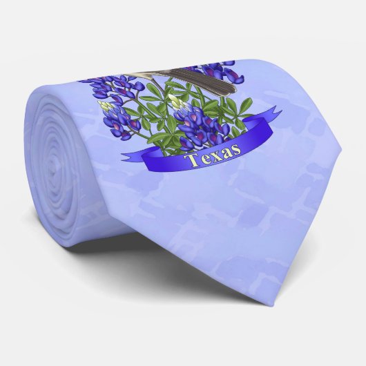 テキサス州州モッキンバード&ブルーボンネットフラワー ネクタイ (ロール)