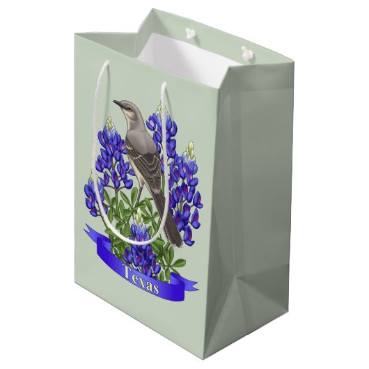 テキサス州州モッキンバード&ブルーボンネットフラワー ミディアムペーパーバッグ (裏面アングル)