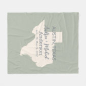 テキサス州州地図カップル名結婚と日付 フリースブランケット (正面(横))