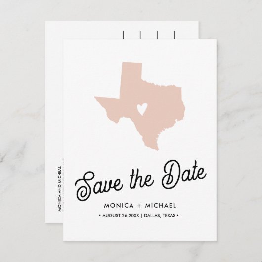 テキサス州州宛先ウェディング任意の色 案内ポストカード (正面/裏面)