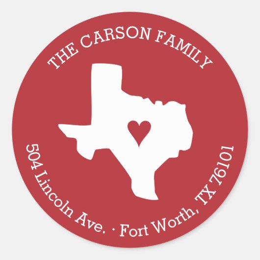 テキサス州州差出人住所withハートオンシティ ラウンドシール (正面)