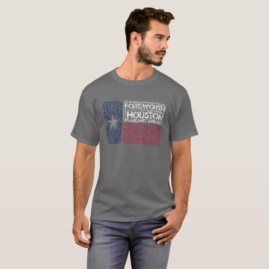 テキサス州州旗と市名ワードアート Tシャツ (正面フル)