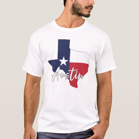 テキサス州州旗の地図と白 Tシャツ (正面)