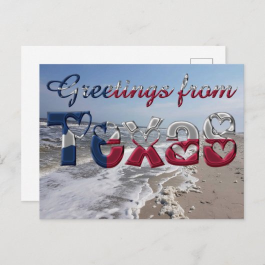 テキサス州州旗ハートUSAからの挨拶 ポストカード (正面/裏面)