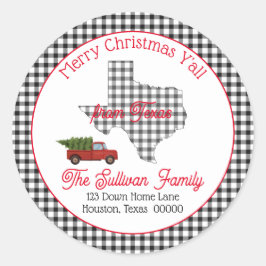 テキサス州差出人住所からメリークリスマスY'all ラウンドシール