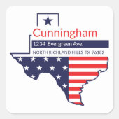 テキサス州差出人住所愛国的なスターとストライプ スクエアシール (正面)