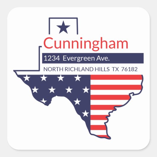 テキサス州差出人住所愛国的なスターとストライプ スクエアシール (正面)