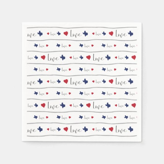 テキサス州愛とハートパターン スタンダードカクテルナプキン (正面)
