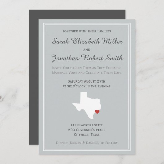 テキサス州愛-カスタマイズ可能な結婚式招待状 招待状 (正面/裏面)