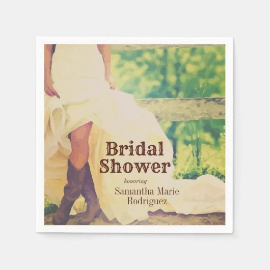 テキサス州新婦インブーツブライダルシャワーナプキンス スタンダードカクテルナプキン (正面)