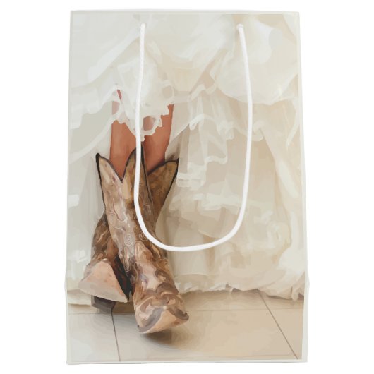 テキサス州新婦インブーツブライダルシャワー ミディアムペーパーバッグ (裏面)