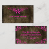 テキサス州星の名刺のブラウンのスエードのショッキングピンク 名刺 (正面/裏面)