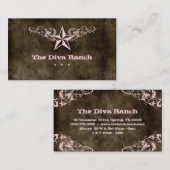 テキサス州星の名刺のブラウンのスエードのピンク 名刺 (正面/裏面)