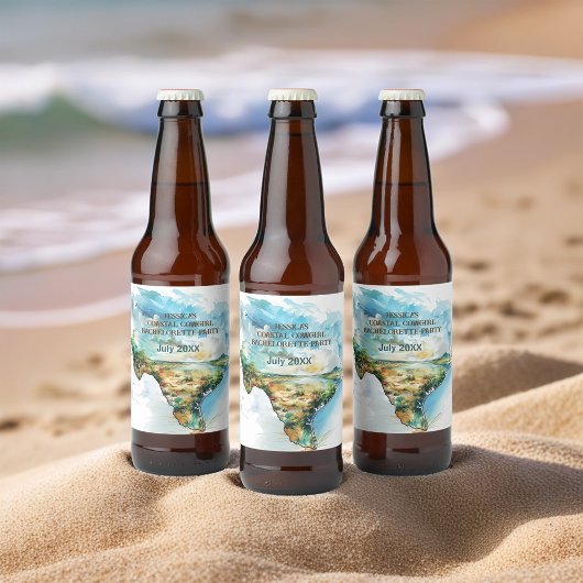 テキサス州沿岸女性のカーボーイバチェロレッテの地図 ビールラベル