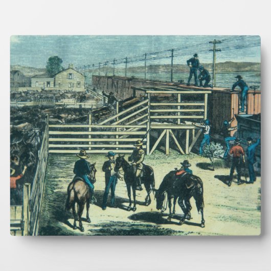 テキサス州牛をアビリーンレールの列車に積み込む フォトプラーク (正面)