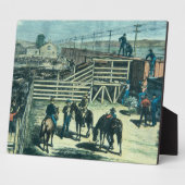 テキサス州牛をアビリーンレールの列車に積み込む フォトプラーク (側面)