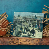 テキサス州牛をアビリーンレールの列車に積み込む フォトプラーク (側面)