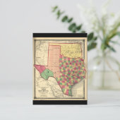 テキサス州県とインディアン県の地図(1874) ポストカード (スタンド正面)