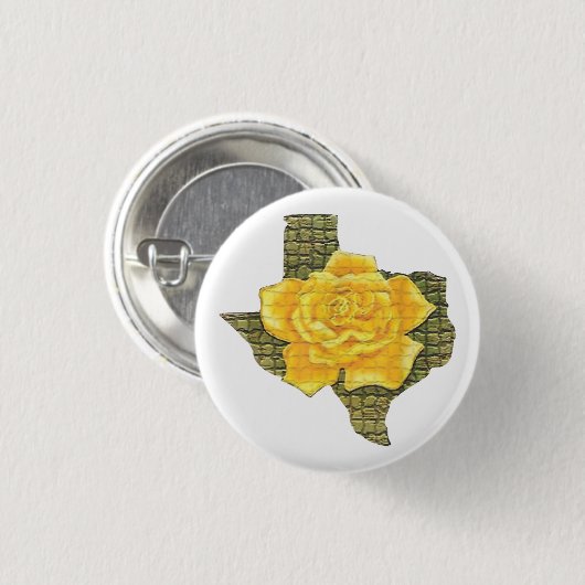 テキサス州素晴らし模様花の黄色いバラ 缶バッジ (正面&裏面)