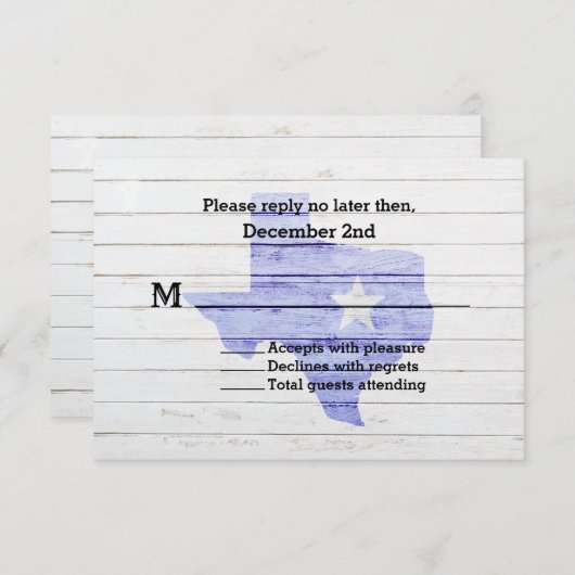 テキサス州素朴州ウェディングRSVPカード 招待状 (正面/裏面)