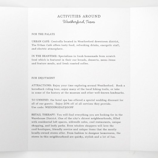テキサス州結婚のウェルカムレター&旅程 三つ折りプログラム (内部中)