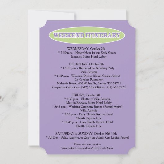 テキサス州結婚ズリビー 招待状 (裏面)