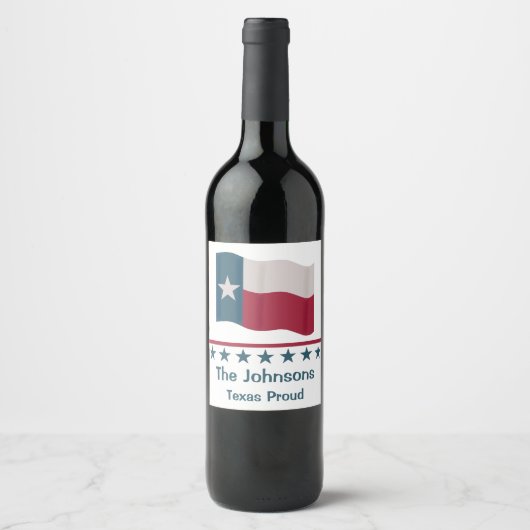 テキサス州誇りを持ったロングスターパーソナライズされた旗 ワインラベル (正面)