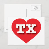 テキサス州赤いハート- I love TX ポストカード (正面/裏面)