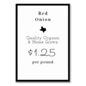 テキサス州農家市場の食品ネームカード テーブルナンバー (正面)